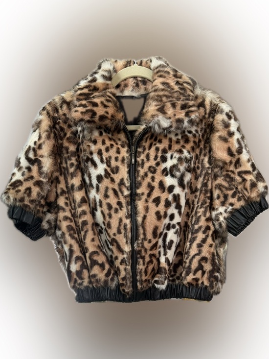 Jackets & Blazers - Leopard Print  Fur Bomber Jacket, made with kid goat fur, short sleeve sz large